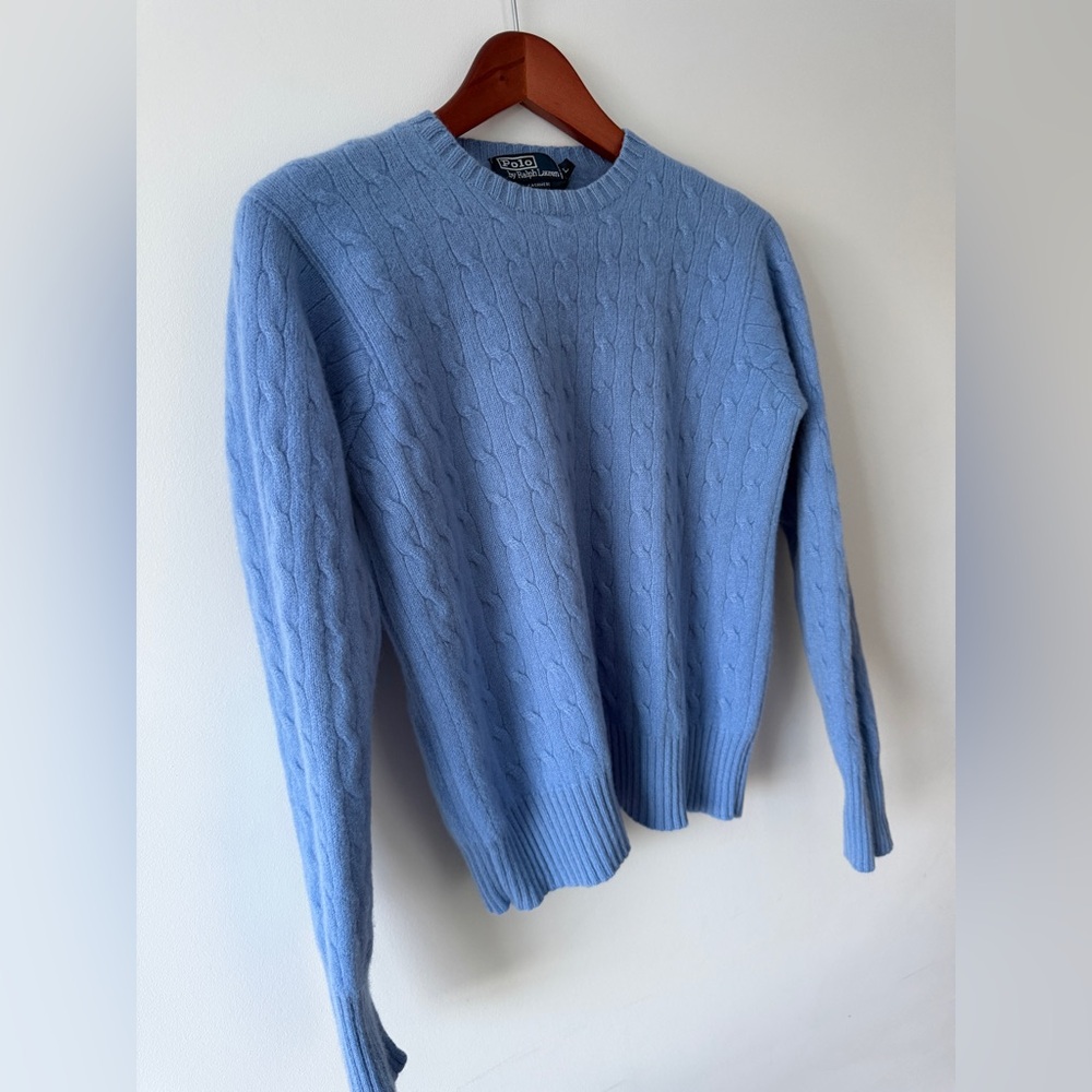 Polo Ralph Lauren 100% Cashmere EUC Cable Knit Sweater Litchfield Blue Size L - Picture 7 of 15